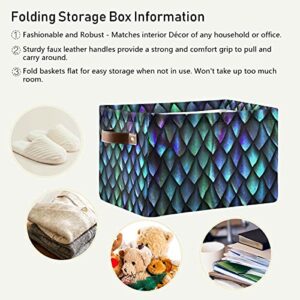 TropicalLife Rectangular Storage Bin Cube 3D Magical Dragon Scales Pattern Foldable Organizer Basket with Handles, Collapsible Storage Box for Kids Toy Shelf Closet Nursery