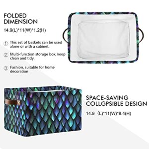 TropicalLife Rectangular Storage Bin Cube 3D Magical Dragon Scales Pattern Foldable Organizer Basket with Handles, Collapsible Storage Box for Kids Toy Shelf Closet Nursery
