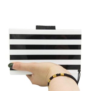 Boutique De FGG Striped Women Acrylic Clutch Evening Purses Bag Chain Shoulder Crossbody Handbags (Black & White)