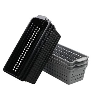 qqbine plastic small rectangle storage basket, black and grey, 6 packs