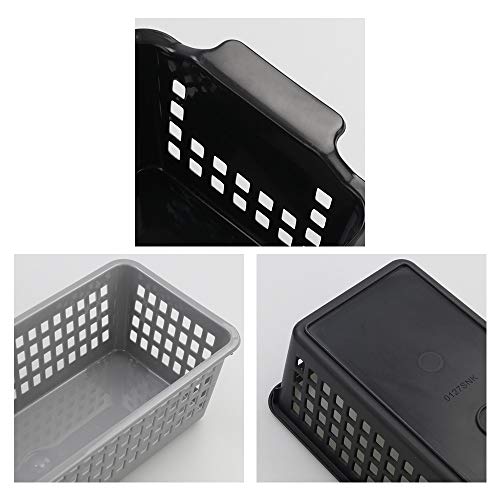 Qqbine Plastic Small Rectangle Storage Basket, Black and Grey, 6 Packs