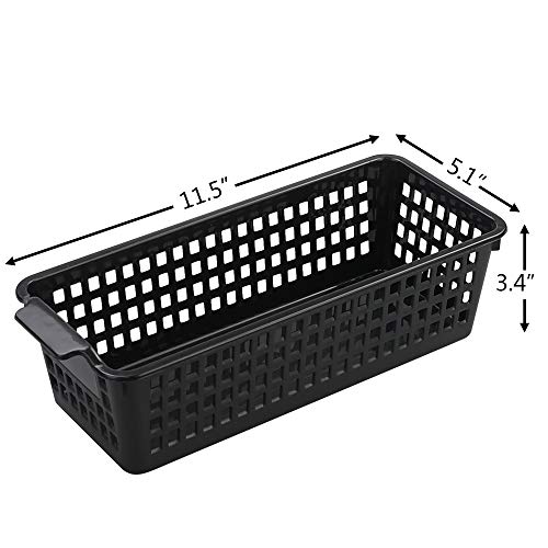 Qqbine Plastic Small Rectangle Storage Basket, Black and Grey, 6 Packs