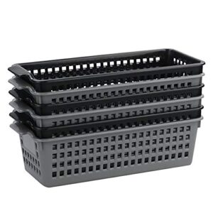 Qqbine Plastic Small Rectangle Storage Basket, Black and Grey, 6 Packs