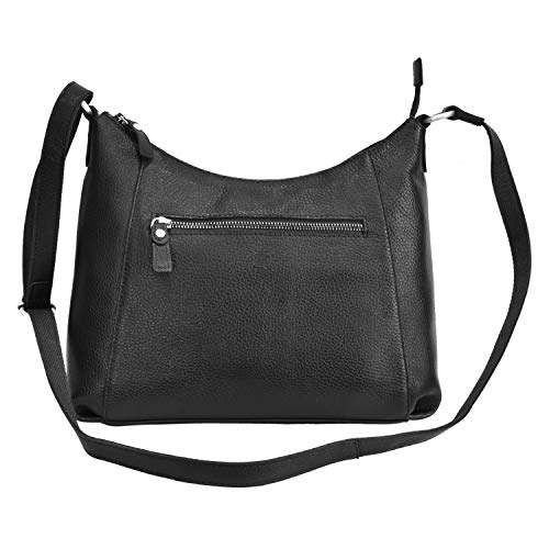 Zinda Genuine Leathers Women's Handbag Top Zip Hobo Shoulder Sling Crossbody (Black)