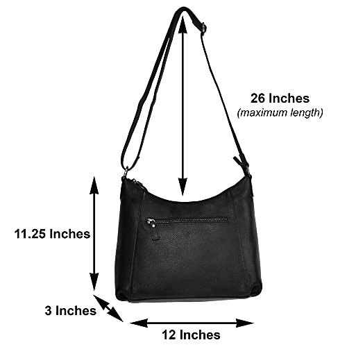 Zinda Genuine Leathers Women's Handbag Top Zip Hobo Shoulder Sling Crossbody (Black)