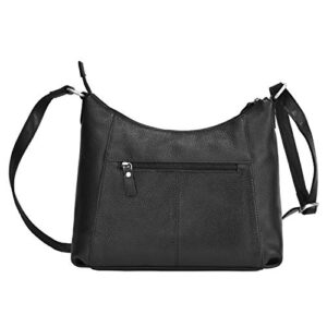 Zinda Genuine Leathers Women's Handbag Top Zip Hobo Shoulder Sling Crossbody (Black)