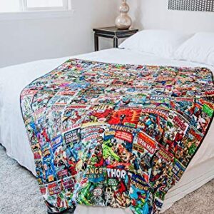 Marvel Comics Oversized Fleece Throw Blanket with Spider-Man, Captain America, Black Panther, More | Superhero Geeky Home Decor | Soft and Cozy Sherpa Blanket | 54 x 72 Inches