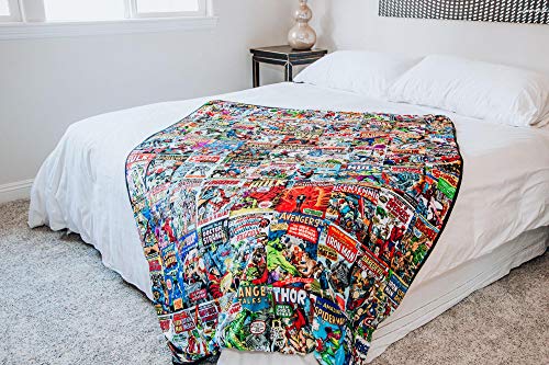 Marvel Comics Oversized Fleece Throw Blanket with Spider-Man, Captain America, Black Panther, More | Superhero Geeky Home Decor | Soft and Cozy Sherpa Blanket | 54 x 72 Inches