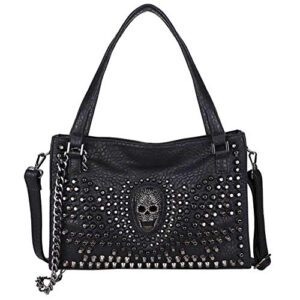 chikencall women skull shoulder bag rivet studded handbag and purses metal chain crossbody satchels black gothic tote
