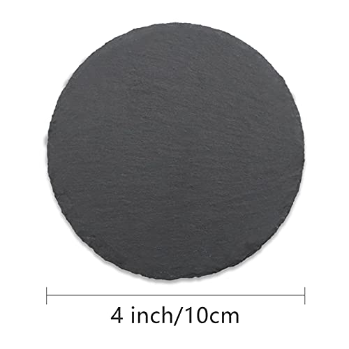 12 PCS Round Slate Drink Coasters Set, SIJDIEE 4 Inch Black Slate Stone Coasters with Anti-Scratch Bottom and Coaster Holder for Office Bar Kitchen Home Dinner Table Decor Supplies