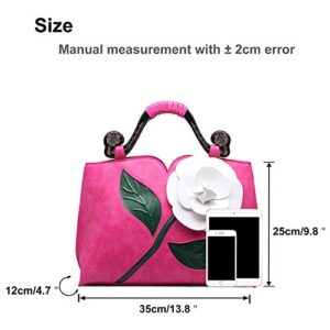 QUEENSHOW Classic Engraved Rose Soft PU Leather Flower Handbag Hobo Bag Tote Bag Shoulder Bags for Women rose red