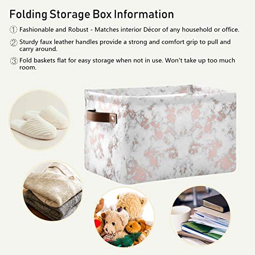 Mazeann Rose Gold Marble Storage Basket Bin Collapsible Foldable for Clothes Toys Storage Cabinets Waterproof Storage Box 15 x 11 x 9.5 inches, 2PCS