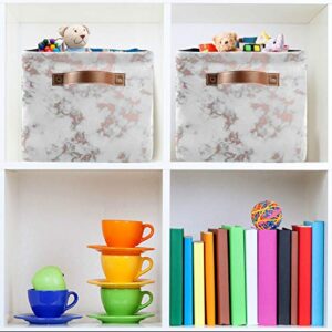 Mazeann Rose Gold Marble Storage Basket Bin Collapsible Foldable for Clothes Toys Storage Cabinets Waterproof Storage Box 15 x 11 x 9.5 inches, 2PCS