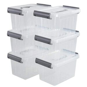minekkyes set of 6 plastic latching storage box, clear storage containers bin with lid, 7 quart