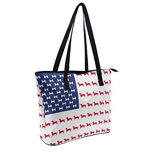 Tote-Handbag Gift for Women, Hobo Shoulder Tote Bags Travel Weekender Bag Shopper Handbag Leather Large Capacity Top Handle Satchel Daily Purse (Dachshund American Flag)