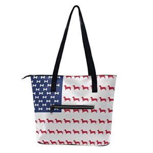 Tote-Handbag Gift for Women, Hobo Shoulder Tote Bags Travel Weekender Bag Shopper Handbag Leather Large Capacity Top Handle Satchel Daily Purse (Dachshund American Flag)