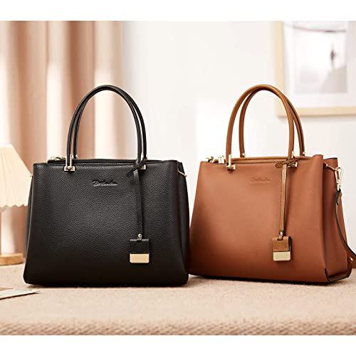 BOSTANTEN Leather Handbags for Women Designer Satchel Purses Top Handle Crossbody Shoulder Bag with Triple Compartment