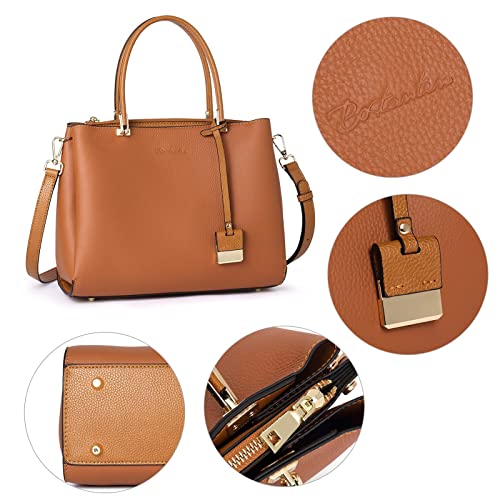 BOSTANTEN Leather Handbags for Women Designer Satchel Purses Top Handle Crossbody Shoulder Bag with Triple Compartment