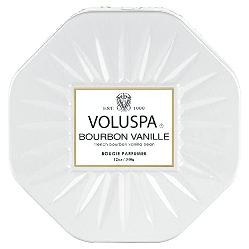 Voluspa Bourbon Vanille Candle | 3 Wick Tin | All Natural Wicks and Coconut Wax for Clean Burning | 12 Oz.