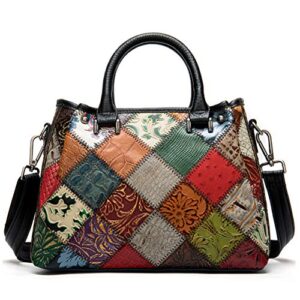 segater women multicolor splicing handbag genuine leather tote random colorful top-handle shoulder bag printing satchels purses