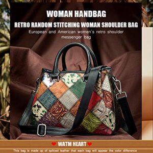 Segater Women Multicolor Splicing Handbag Genuine Leather Tote RANDOM Colorful Top-handle Shoulder Bag Printing Satchels Purses