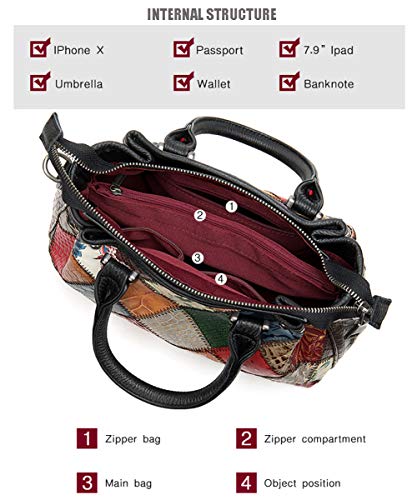 Segater Women Multicolor Splicing Handbag Genuine Leather Tote RANDOM Colorful Top-handle Shoulder Bag Printing Satchels Purses