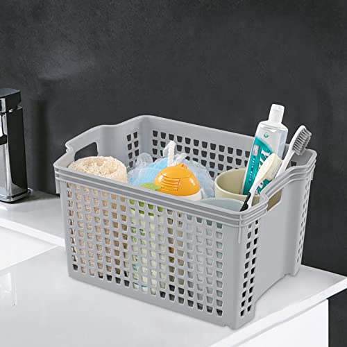 Neadas Plastic Small Deep Stacking Baskets, Stackable Storage Baskets, 6 Packs