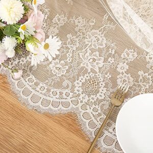 Fanqisi Ivory Lace Tablecloth 60x120 Inches Classic Wedding Lace Tablecloths Overlay Party Table Cover for Bridal Shower Reception Table Decoration