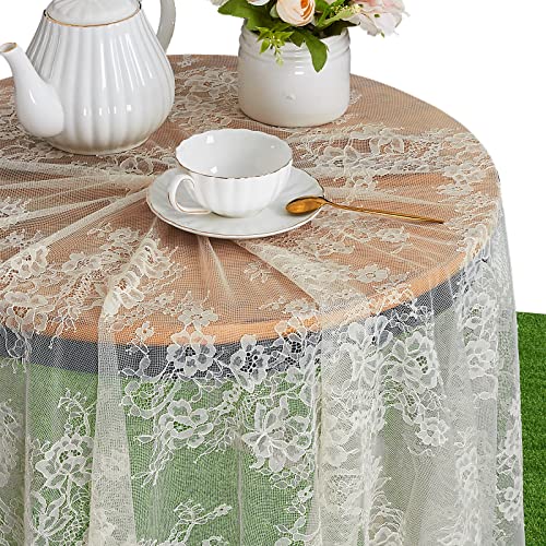 Fanqisi Ivory Lace Tablecloth 60x120 Inches Classic Wedding Lace Tablecloths Overlay Party Table Cover for Bridal Shower Reception Table Decoration