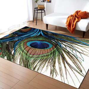 area rug for bedroom living room- elegant peacock feather abstract 3d painting art contemporary floor carpet comfy runner rug nursery playmats home decor mat, 4’x6′