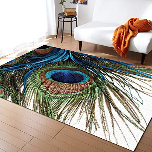 Area Rug for Bedroom Living Room- Elegant Peacock Feather Abstract 3D Painting Art Contemporary Floor Carpet Comfy Runner Rug Nursery Playmats Home Decor Mat, 4'x6'