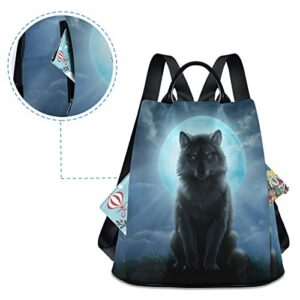 ALAZA Wolf Moon Animal Print Backpack Purse for Women Anti Theft Fashion Back Pack Shoulder Bag