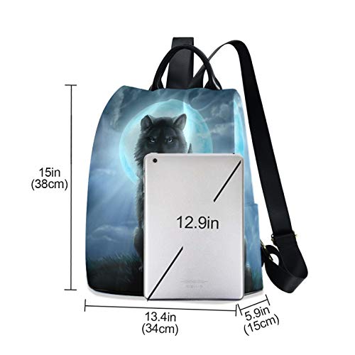 ALAZA Wolf Moon Animal Print Backpack Purse for Women Anti Theft Fashion Back Pack Shoulder Bag