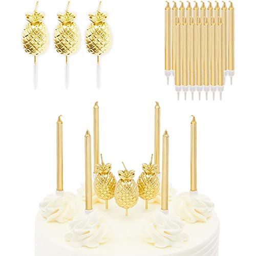 Pineapple Cake Toppers, Thin Candles, Birthday Party Supplies (Gold, 30 Pieces)