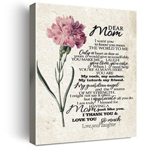 wailozco gifts for mom – hangable canvas poem prints framed poster wall art for mom from daughter-meaningful mom gifts,mom home bedroom living room wall decor- carnation