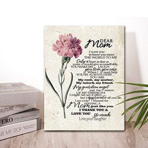 Wailozco Gifts for Mom - Hangable Canvas Poem Prints Framed Poster Wall Art for Mom from Daughter-Meaningful Mom Gifts,Mom Home Bedroom Living Room Wall Decor- Carnation