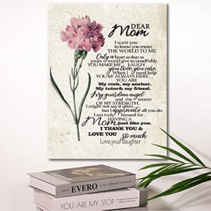 Wailozco Gifts for Mom - Hangable Canvas Poem Prints Framed Poster Wall Art for Mom from Daughter-Meaningful Mom Gifts,Mom Home Bedroom Living Room Wall Decor- Carnation