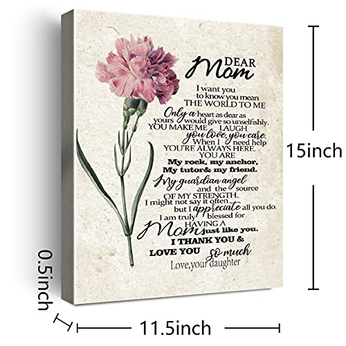 Wailozco Gifts for Mom - Hangable Canvas Poem Prints Framed Poster Wall Art for Mom from Daughter-Meaningful Mom Gifts,Mom Home Bedroom Living Room Wall Decor- Carnation