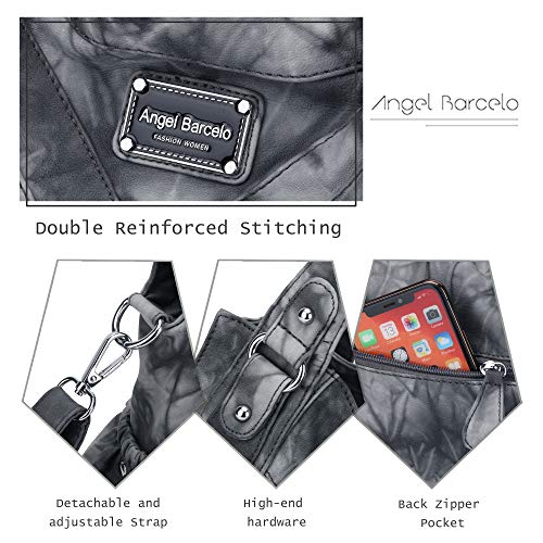 Angel Barcelo Purses and Handbags Women Fashion Tote Bag Shoulder Handbags Top Handle Satchel Hobo Purses Black Grey