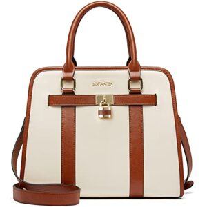 bostanten women leather handbags fashion designer purses two tone satchel top handle bags with crossbody strap,beige