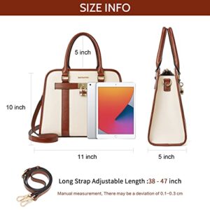 BOSTANTEN Women Leather Handbags Fashion Designer Purses Two Tone Satchel Top Handle Bags with Crossbody Strap,Beige