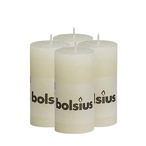 BOLSIUS Rustic Ivory Unscented Pillar Candles - 2" X 4" Decoration Candles Set of 4 - Clean Burning Dripless Dinner Candles for Wedding & Home Decor Party Restaurant Spa- Aprox (100X50m)