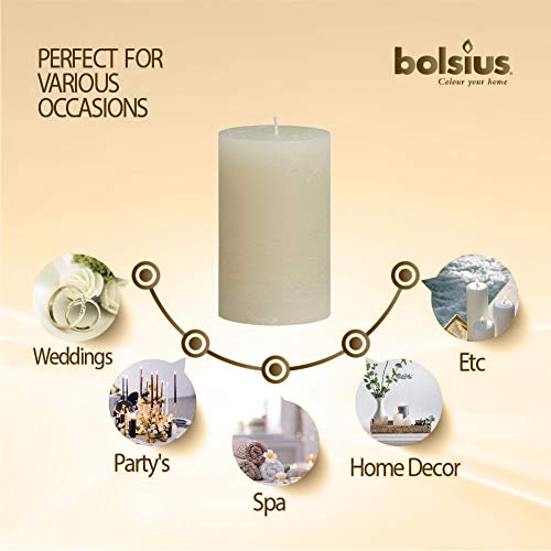 BOLSIUS Rustic Ivory Unscented Pillar Candles - 2" X 4" Decoration Candles Set of 4 - Clean Burning Dripless Dinner Candles for Wedding & Home Decor Party Restaurant Spa- Aprox (100X50m)