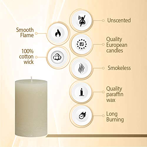 BOLSIUS Rustic Ivory Unscented Pillar Candles - 2" X 4" Decoration Candles Set of 4 - Clean Burning Dripless Dinner Candles for Wedding & Home Decor Party Restaurant Spa- Aprox (100X50m)