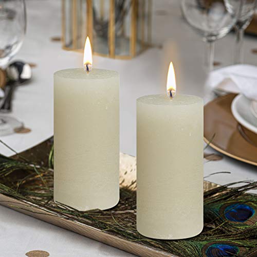 BOLSIUS Rustic Ivory Unscented Pillar Candles - 2" X 4" Decoration Candles Set of 4 - Clean Burning Dripless Dinner Candles for Wedding & Home Decor Party Restaurant Spa- Aprox (100X50m)