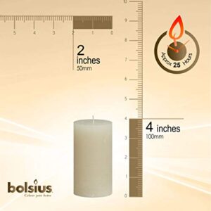 BOLSIUS Rustic Ivory Unscented Pillar Candles - 2" X 4" Decoration Candles Set of 4 - Clean Burning Dripless Dinner Candles for Wedding & Home Decor Party Restaurant Spa- Aprox (100X50m)