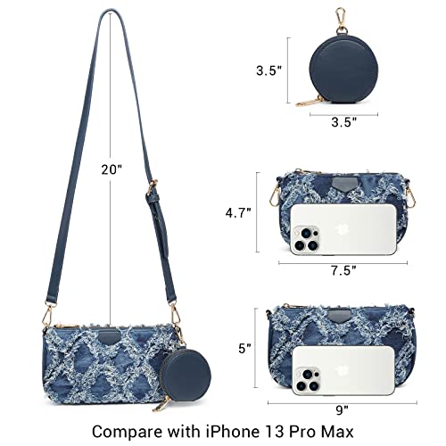 MARCO M KELLY Small Crossbody Bags for Women Multipurpose Lightweight Shoulder Handbag with Coin Purse 3pcs Set, Denim Blue