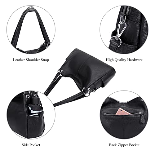 CHERISH KISS Shoulder Bag for Women Genuine Leather Purses and Handbags Ladies Hobo Bags Crossbody Satchel(K29 Black-1)