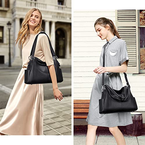 CHERISH KISS Shoulder Bag for Women Genuine Leather Purses and Handbags Ladies Hobo Bags Crossbody Satchel(K29 Black-1)