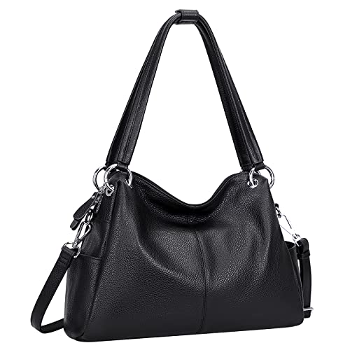 CHERISH KISS Shoulder Bag for Women Genuine Leather Purses and Handbags Ladies Hobo Bags Crossbody Satchel(K29 Black-1)